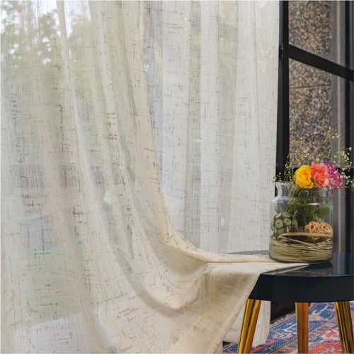 Linen Textured Metallic Gold Foil Sheer Curtains, Pack of 2 Curtains - Sparkle