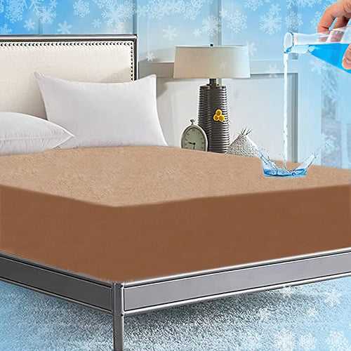 Cotton Terry Waterproof Mattress Protector, fitted  style protector, fits up to 10" deep mattresses - Beige