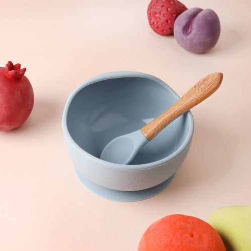 Silicone Bowl & Spoon Set - Sky Blue