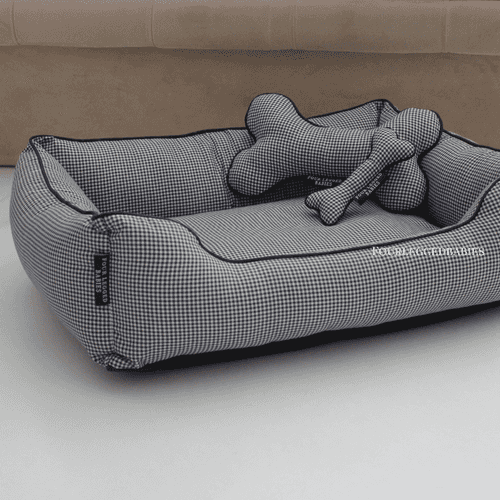 Gingham Luxurious Dog Bed Removable Cotton Cover & Machine Washable Bed For Daily Use
