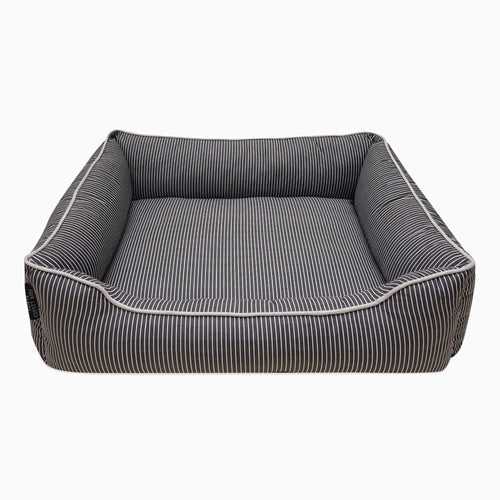 Pinstripe Black Cotton Luxurious Dog Bed Removable Cotton Cover & Machine Washable Bed For Daily Use