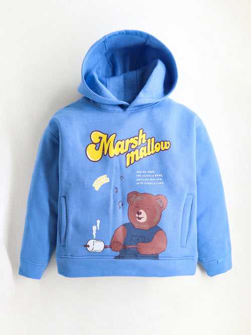 Unisex Blue Printed Hooded Sweatshirt For Kids