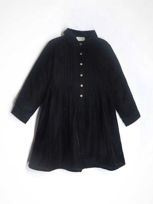 Smart Casual Black Cotton Blend & Cuffed Sleeves with Button Closure Fit & Flared Shirt Dress For Girls