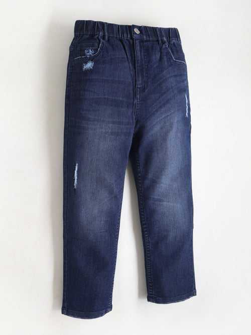 Stylish Navy Blue Unisex Regular Fit Denim Stretchable Jeans