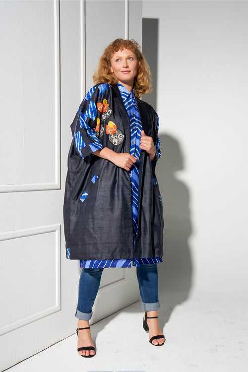 Patchwork Sleeve Hand Embroidered Silk Coat