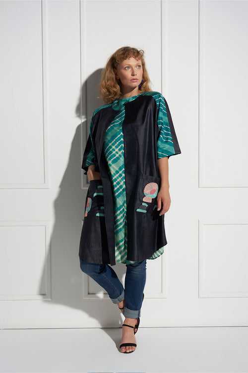 Turquoise Open Ragnal Sleeve Jacket