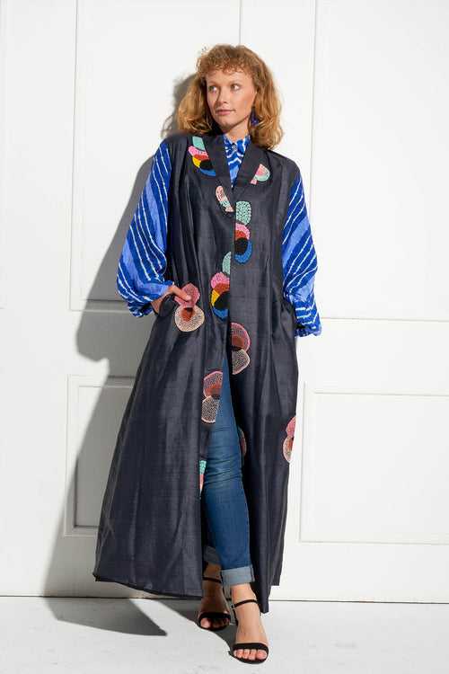 Ying Yang Embroidered Full Size Long Jacket