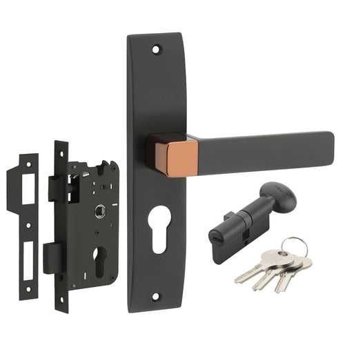 IPSA Ink Iris Handle Series on 8" Plate CYS Lockset with 60mm One Side Key and Knob - Matte Antique Finish BRG