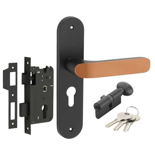 IPSA Plum Moderna Handle Series on 8" Plate CYS Lockset with 60mm One Side Key and Knob - Matte Finish BRG