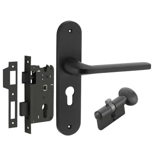 IPSA Olive Moderna Handle Series on 8" Plate CYS Lockset with 60mm Coin and Knob - Matte Finish BLACK