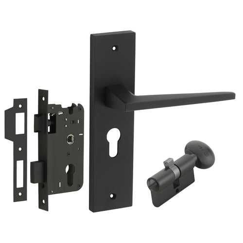 IPSA Flax Moderna Handle Series on 8" Plate CYS Lockset with 60mm Coin and Knob - Matte Finish BLACK