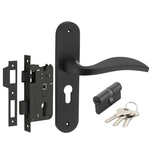 IPSA Scarlet Moderna Handle Series on 8" Plate CYS Lockset with 60mm Both Side Key - Matte Finish BLACK