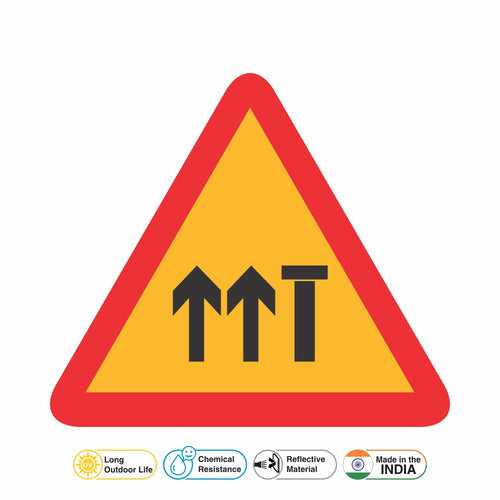 Reflective Lane Closed (Four Lane Carriageway) Traffic Cautionary Warning Sign Board