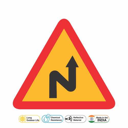 Reflective Right Reverse Bend Traffic Cautionary Warning Sign Board