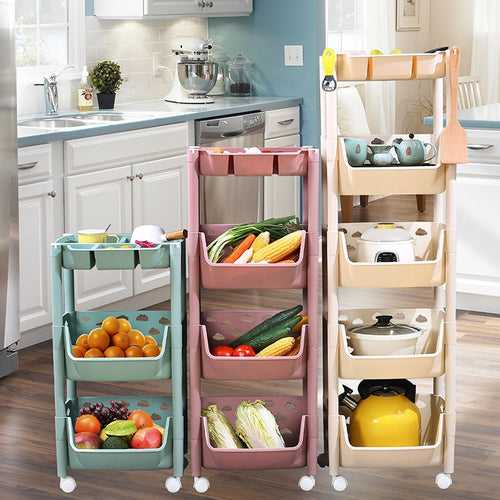 PARASNATH SKEP 4+1 Layer Fruit & Vegetable Basket Trolley Included 1 Dish Box Tray (Ivory Colour) for Home and Kitchen Fruit Basket Storage Rack Organizer Holders kitchen trolley - Made In India