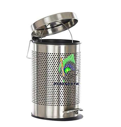 Parasnath Stainless Steel Round Perforated Pedal Dustbin With Plastic Bucket (10''X15''- 11 Liter)