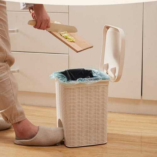 PARASNATH Rattan Design (Off-White Colour) Pedal Dustbin 7Litre Modern Light-weight Dustbin for Home and Office Off White Colour - Made In India - Small Size 8inch X 8inch X 11 inch