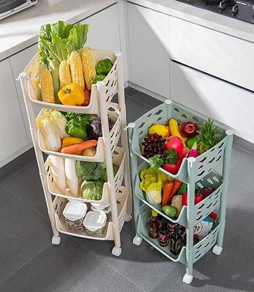 PARASNATH SKEP 4 Layer Basket Fruit & Vegetable Trolley (Ivory Colour) for Home and Kitchen Fruit Basket Storage Rack Organizer Holders kitchen trolley - Made In India
