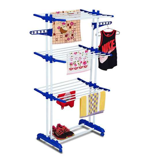 PARASNATH Prime Stainless Steel 2 Poll Clothes Drying Stand With Breaking Wheel System- Blue