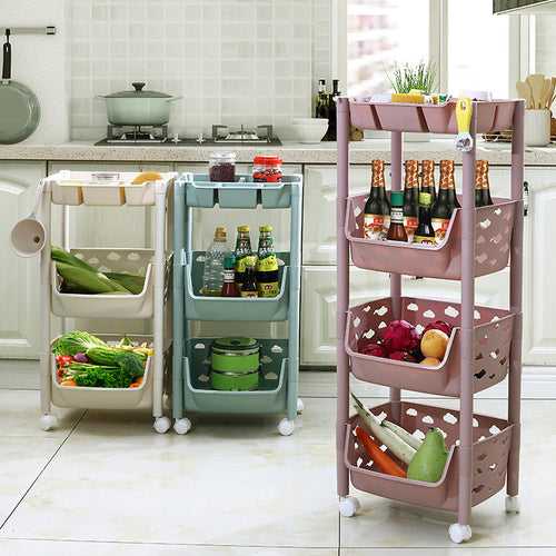 PARASNATH SKEP 2+1 Layer Fruit & Vegetable Basket Trolley Included 1 Dish Box Tray (Ivory Colour) for Home and Kitchen Fruit Basket Storage Rack Organizer Holders kitchen trolley - Made In India