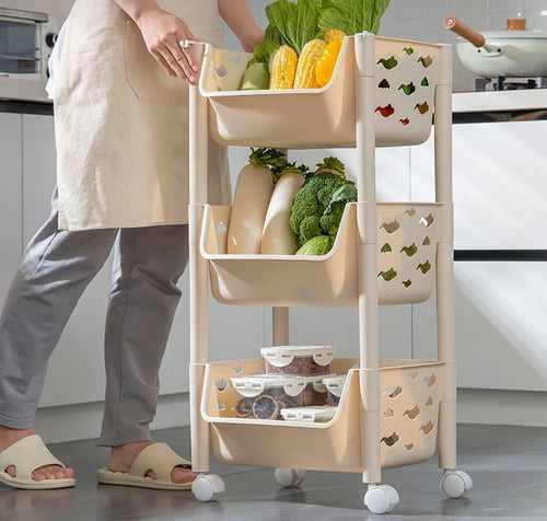 PARASNATH SKEP 3 Layer Basket Fruit & Vegetable Trolley (Ivory Colour) for Home and Kitchen Fruit Basket Storage Rack Organizer Holders kitchen trolley - Made In India