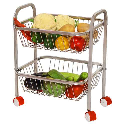 Parasnath Mirror Finish 2 Shelf Square Vegetable and Fruit Trolley, 2 Stand- 18 inch