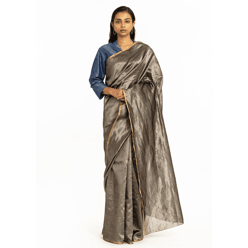 Akaaro: Black-Silver Metallic Chevron Saree