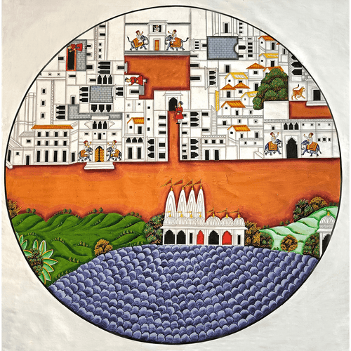 Circular Pichvai: Nathdwara Map (Landscape)