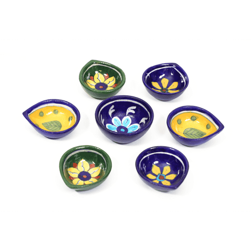 Blue Pottery Diyas (Set of 7)