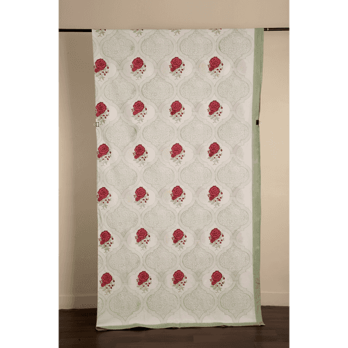 Block-Printed Double Bed-sheet (Rose / गुलाब ) with Pillow Covers