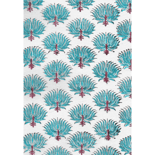 Stylised Lotus: Hand-block Printed Fabric (Sanganeri)