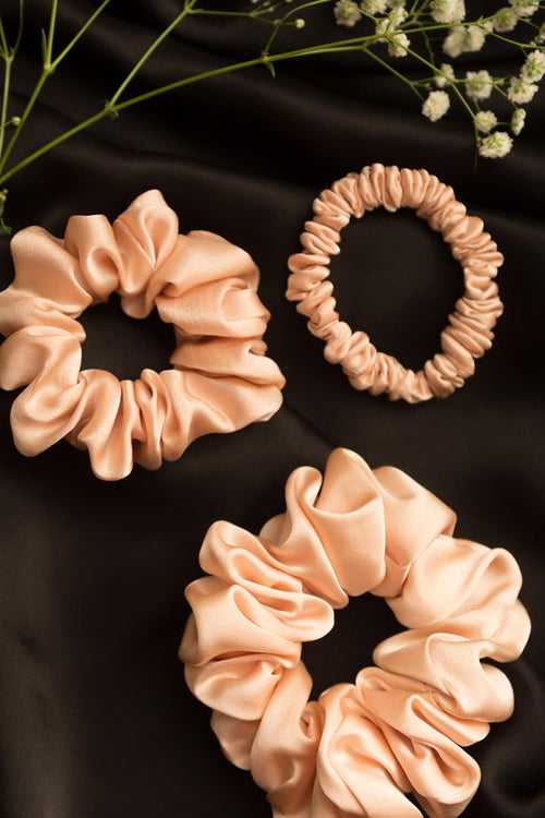 Champagne Brunch Pure Silk Scrunchie Collection pack of three