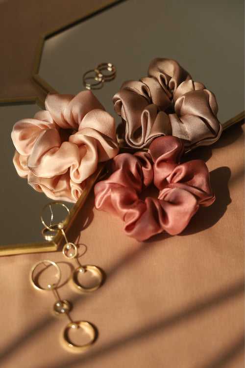 Luminous Glow Silk Scrunchie Collection Pack of Three