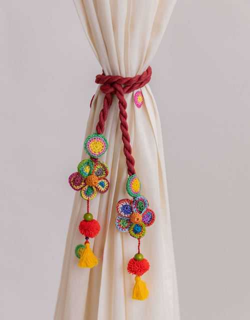 Curtain Tie Backs Set ~ Kono Multicolour Flower Bead Tassel