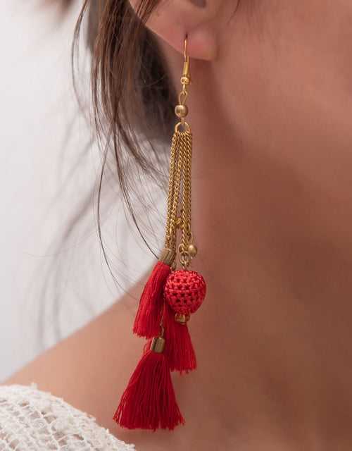 Swing Earrings ~ Red Tassel