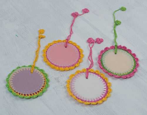 Circular Tags with Silk Crochet Trimmings (Set of 4)