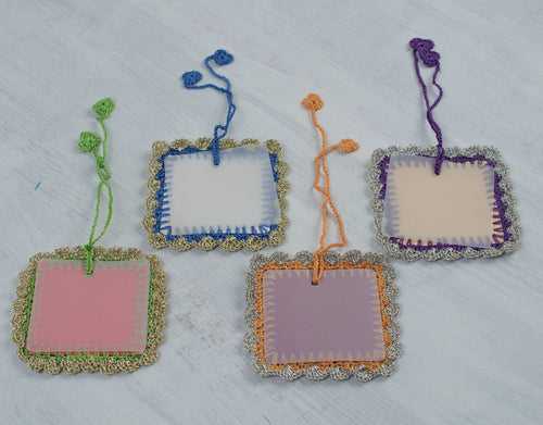 Square Tags with Zari Crochet Trimmings (Set of 4)