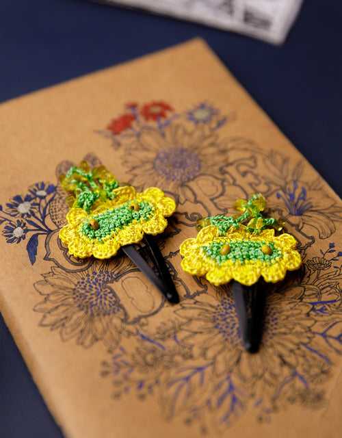 Flower Hair Clips Set Yellow Clouds