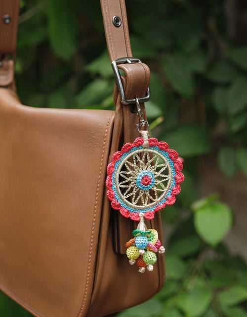 Boho Bag Charm Key Chain Red Dreamcatcher