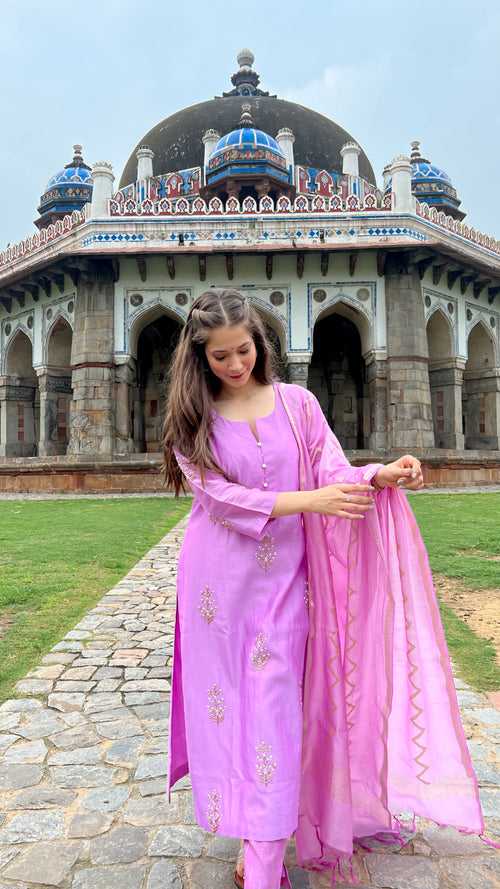 Lavender Chanderi Suit Set