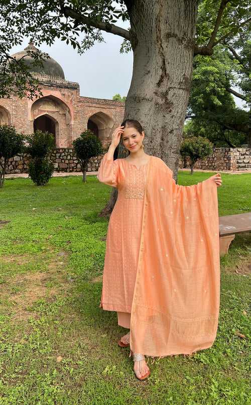 Peach Chanderi Suit Set