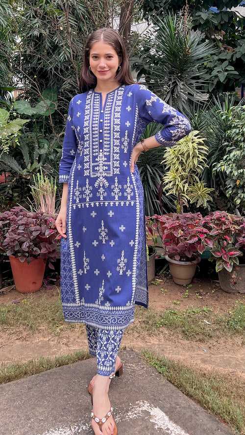 Royal Blue Knot Bandhani Kurta set