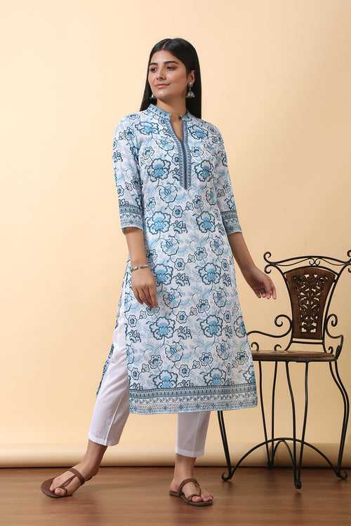 Mugal Flower Blue Kurta Set