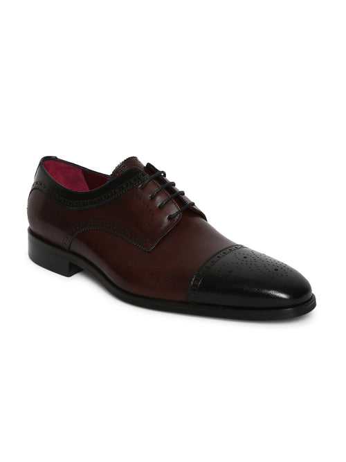 JOE SHU Men's Genuine Leather Dual Tone Lace-up shoe with brogue