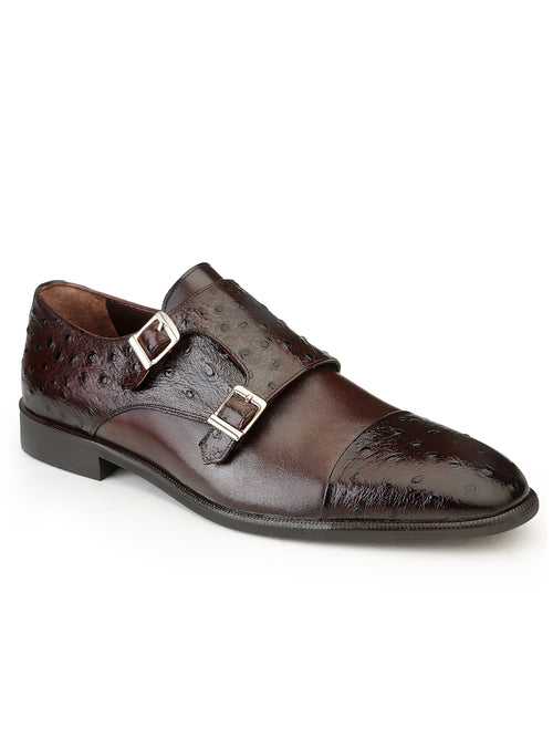 JOE SHU Men's Cap-toe Double Monk Leather Slip-on Shoe