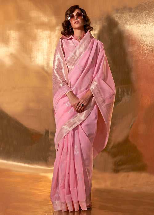 Pastel Pink Handloom Linen Cotton Saree