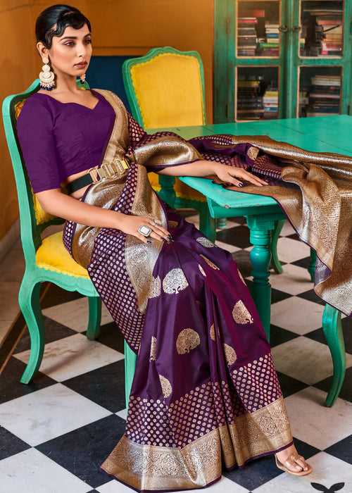 Bossanova Purple Zari Woven Banarasi Saree