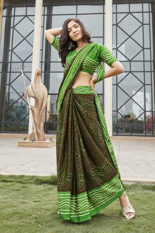 Hemlock Green Gaji Bandhani Silk Saree