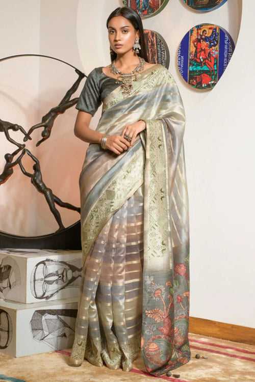 Bison Hide Grey Organza Saree