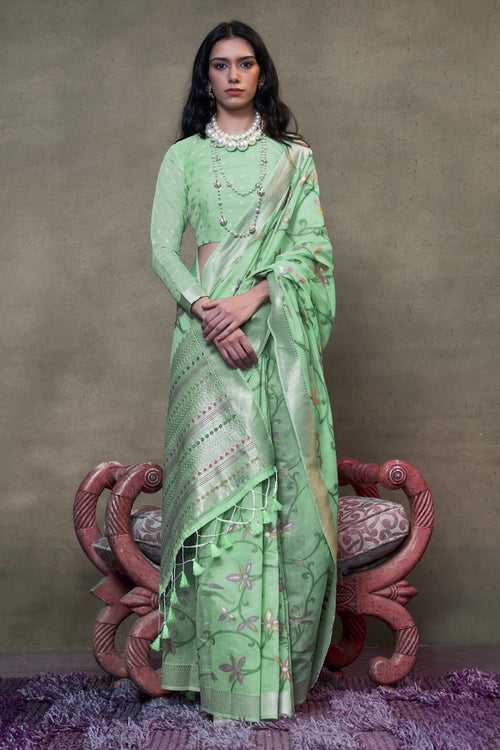 Pista Green Handloom Jamdani Saree